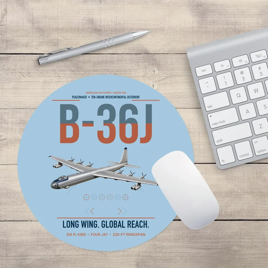 B-36J Peacemaker design on light blue round mouse pad