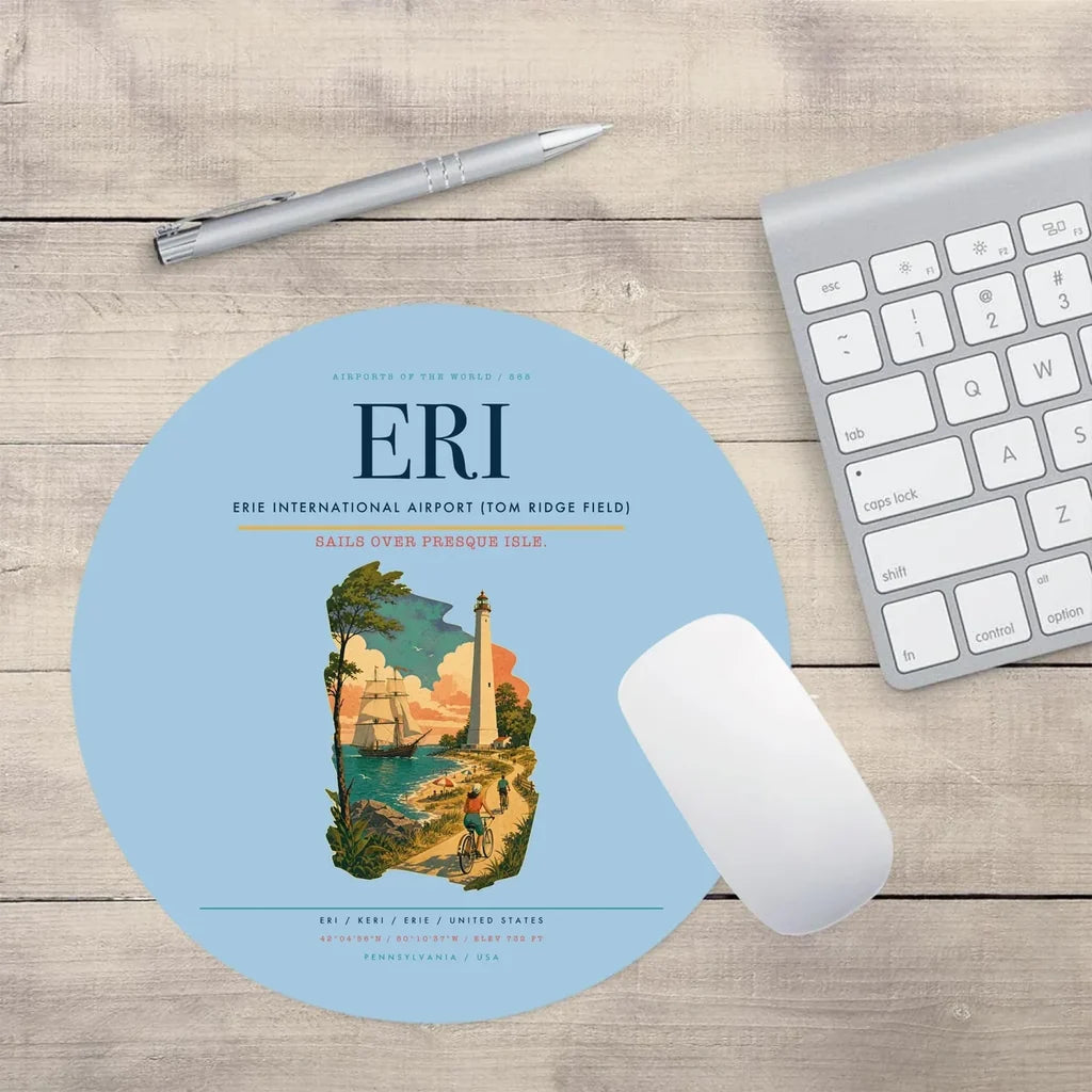 Erie International Airport (Tom Ridge Field) (ERI) design on light blue round mouse pad