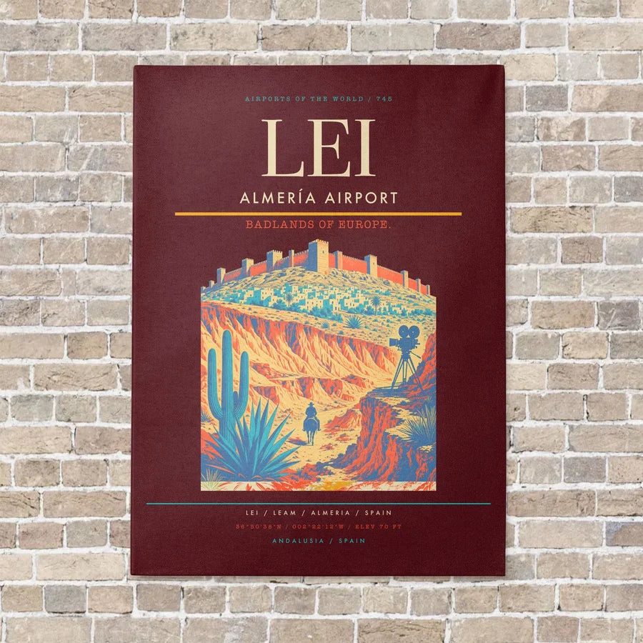 Almería Airport LEI vertical canvas print - no frame - dark red background