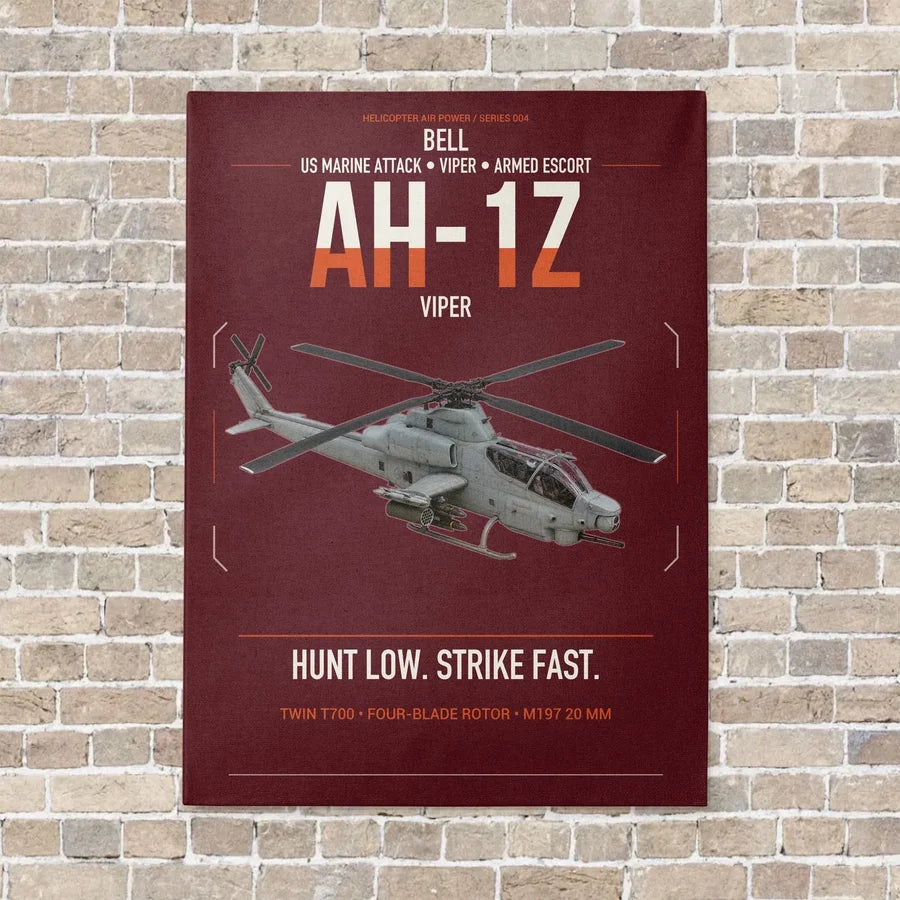 Bell AH-1Z Viper vertical canvas print - no frame - dark red background
