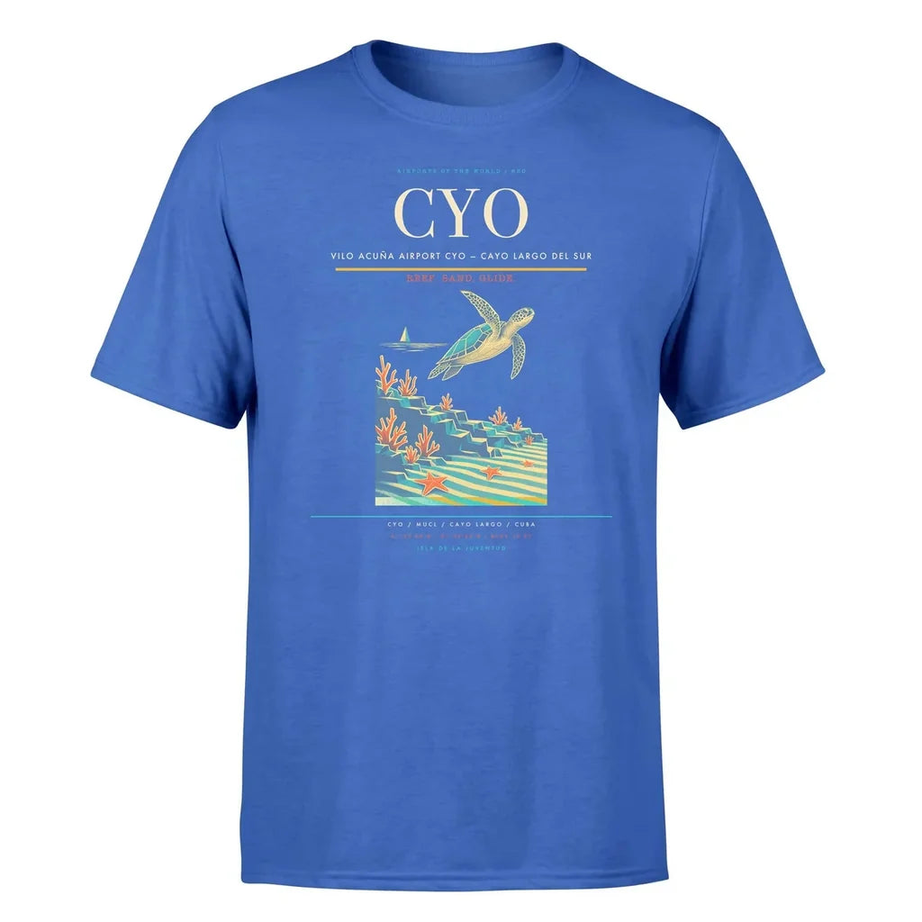 Vilo Acuña Airport (CYO) T-Shirt single-side front print in Blue | vilo-acuña-airport-cyo-double-side-t-shirt