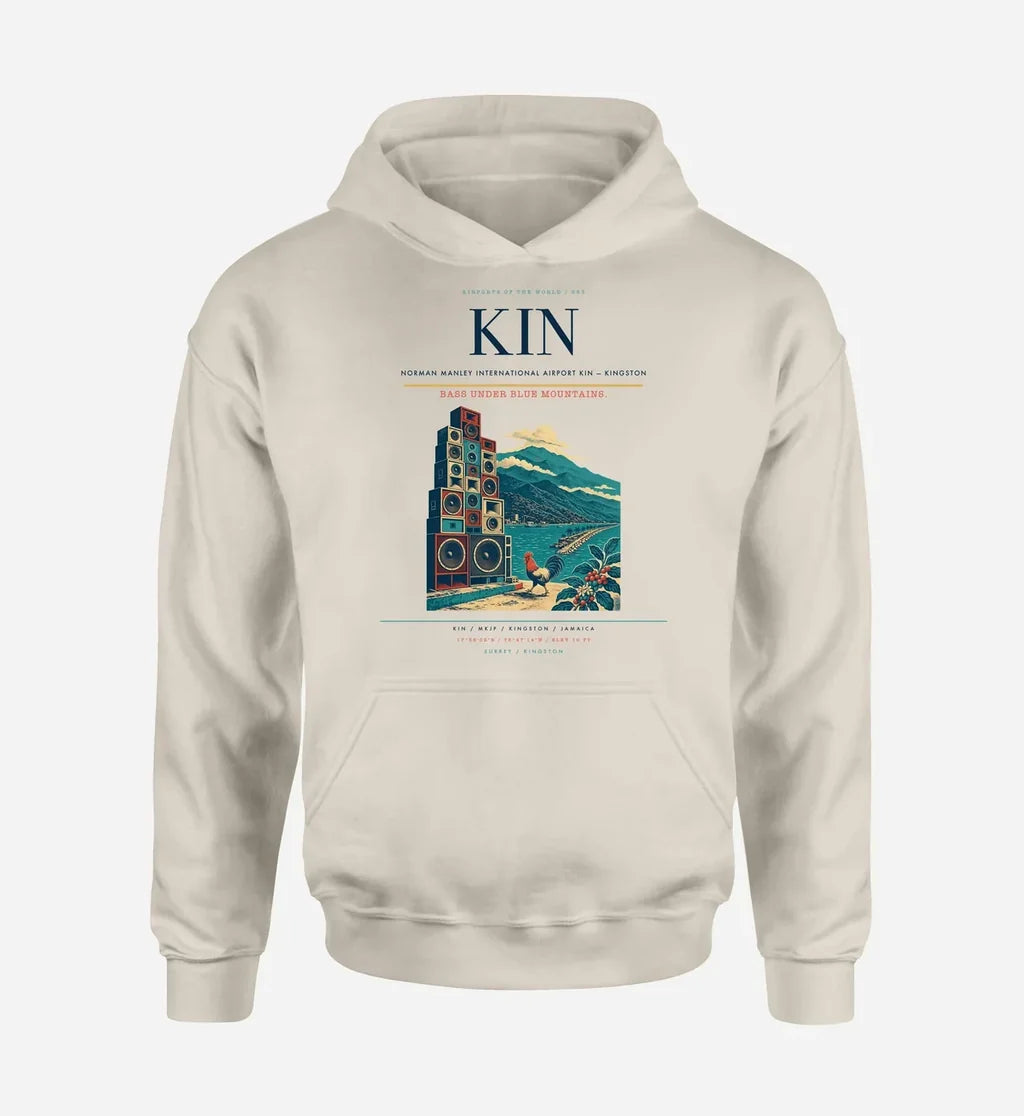 Norman Manley International Airport (KIN) design on khaki hoodie single-side print