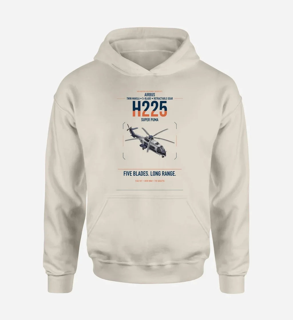 Airbus H225 design on khaki double-side hoodie, single-side print