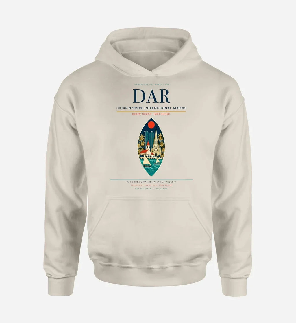 Julius Nyerere International Airport (DAR) design on khaki hoodie single-side print