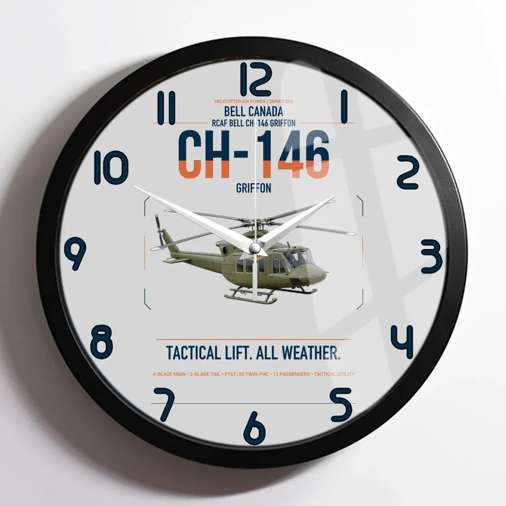 Bell Canada CH-146 Griffon design on light gray framed wall clock