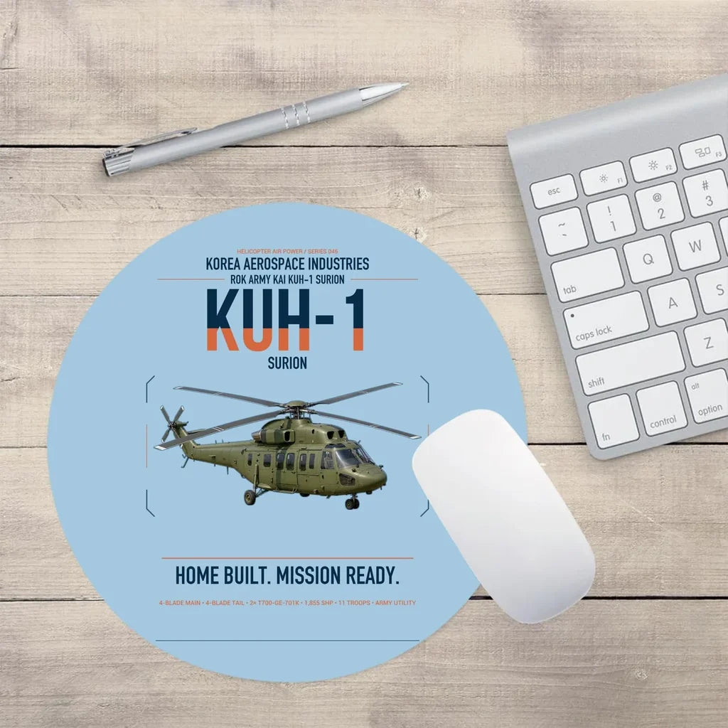 Korea Aerospace Industries KUH-1 Surion design on light blue round mouse pad