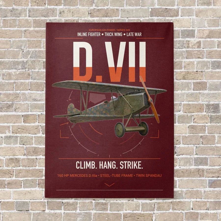 Fokker D.VII vertical canvas print - no frame - dark red background