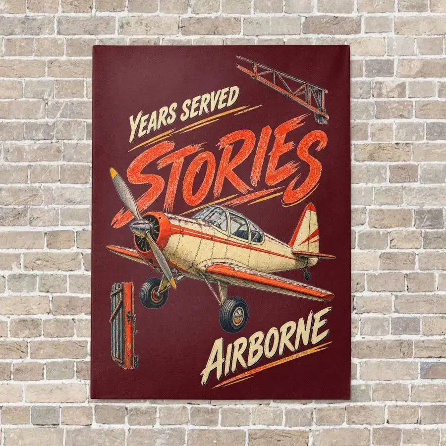 Years Served Stories Airborne vertical canvas print - no frame - dark red background