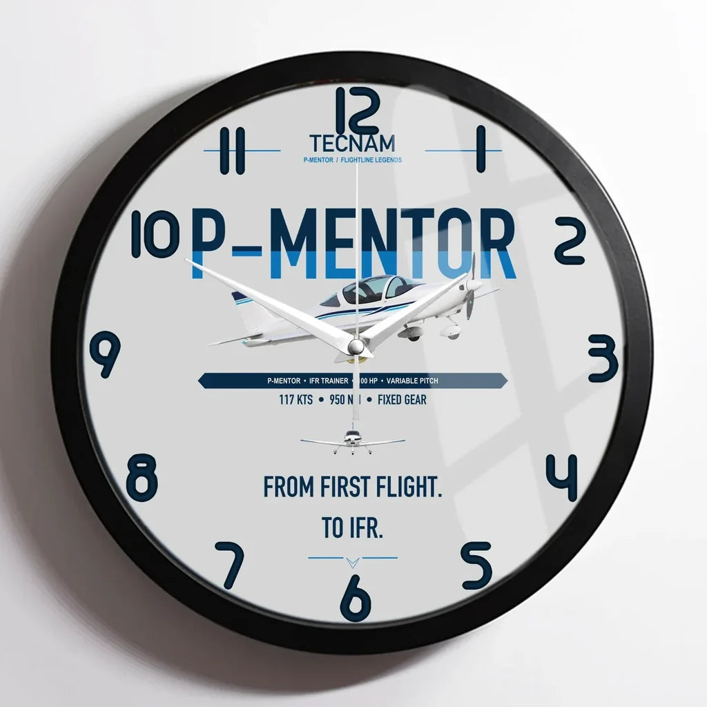 Tecnam P-Mentor design on light gray framed wall clock