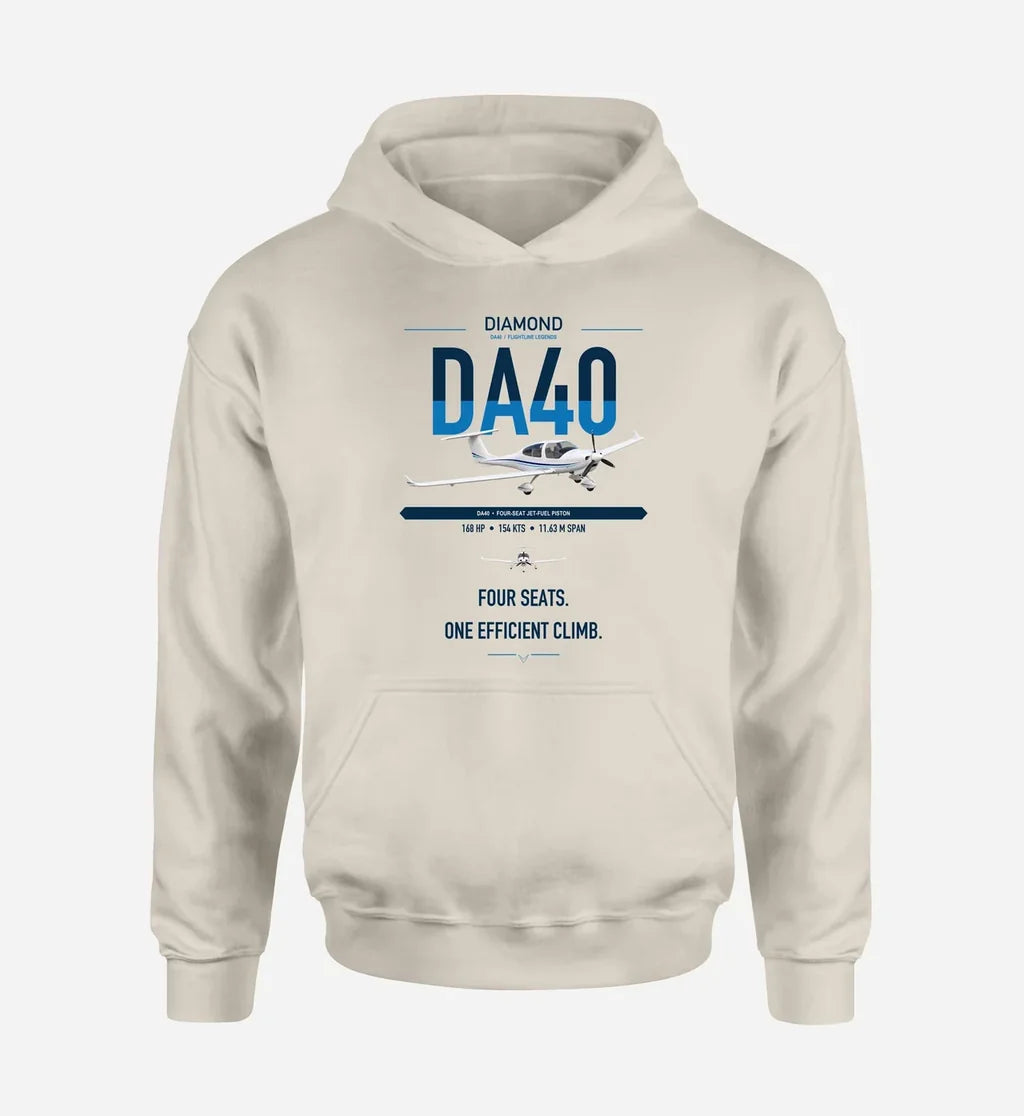Diamond DA40 design on khaki double-side hoodie, single-side print