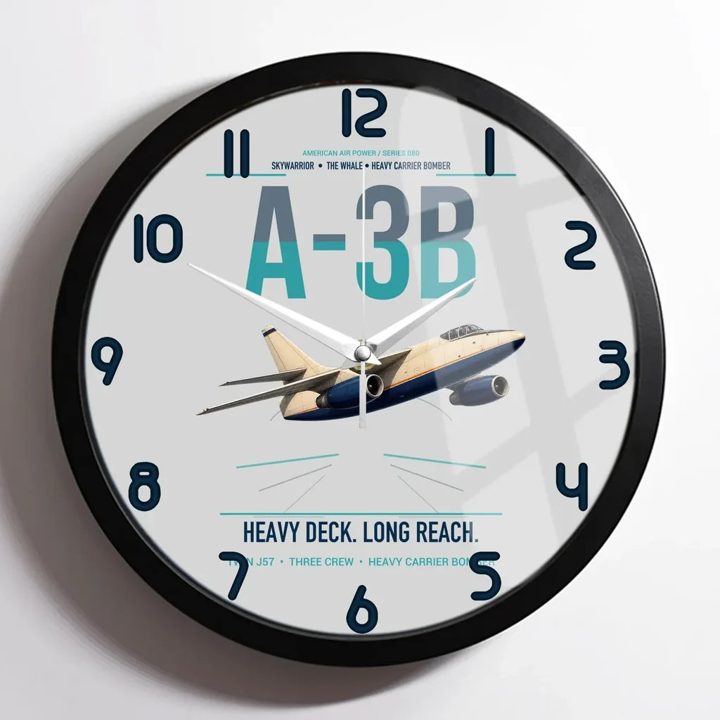 A-3B Skywarrior design on light gray framed wall clock