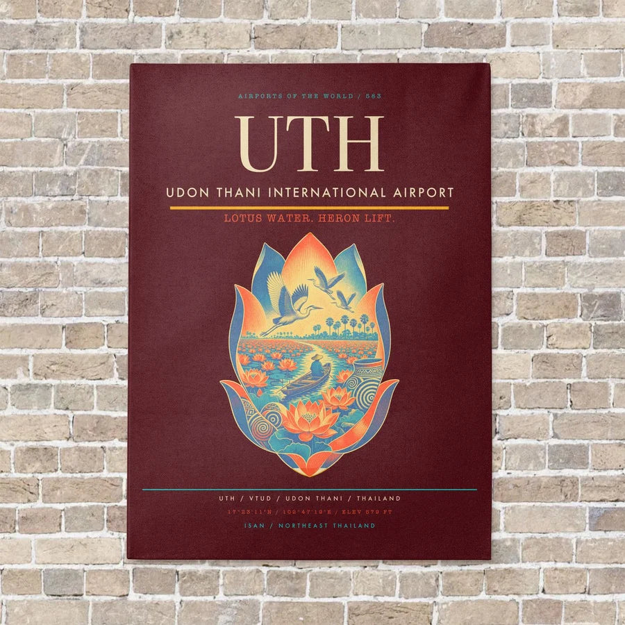 Udon Thani International Airport UTH vertical canvas print - no frame - dark red background