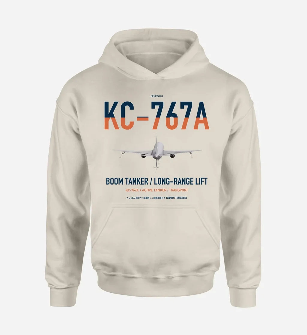 Boeing KC-767A design on khaki double-side hoodie, single-side print