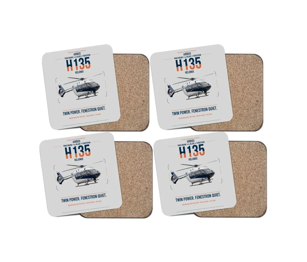 Airbus H135 design on light gray 4 pieces set coaster