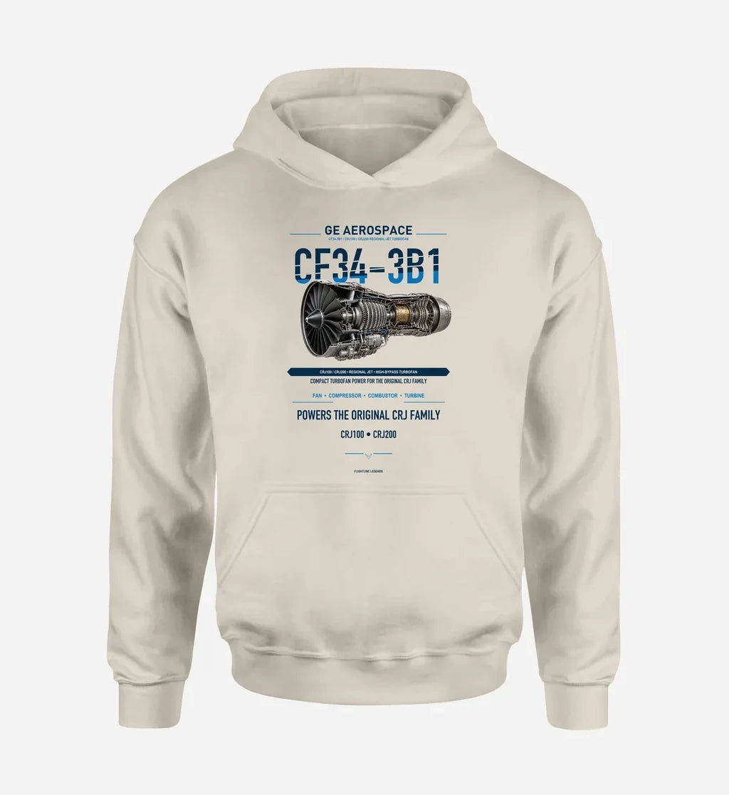 CF34-3B1 design on khaki hoodie single side