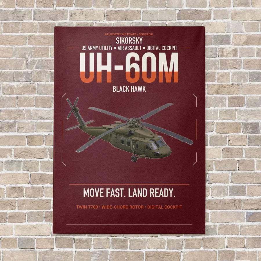 Sikorsky UH-60M Black Hawk vertical canvas print - no frame - dark red background