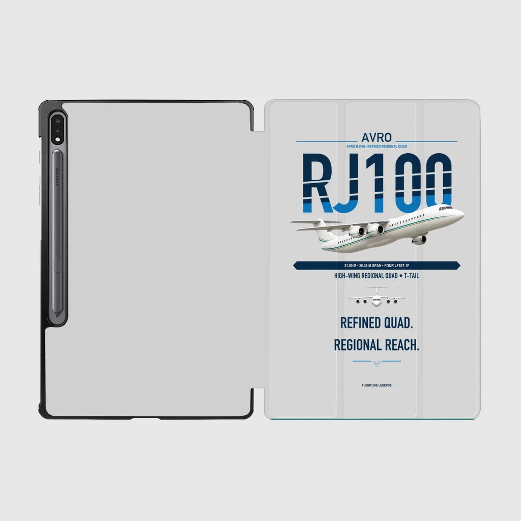 Avro RJ100 design on light gray samsung tablet tablet case
