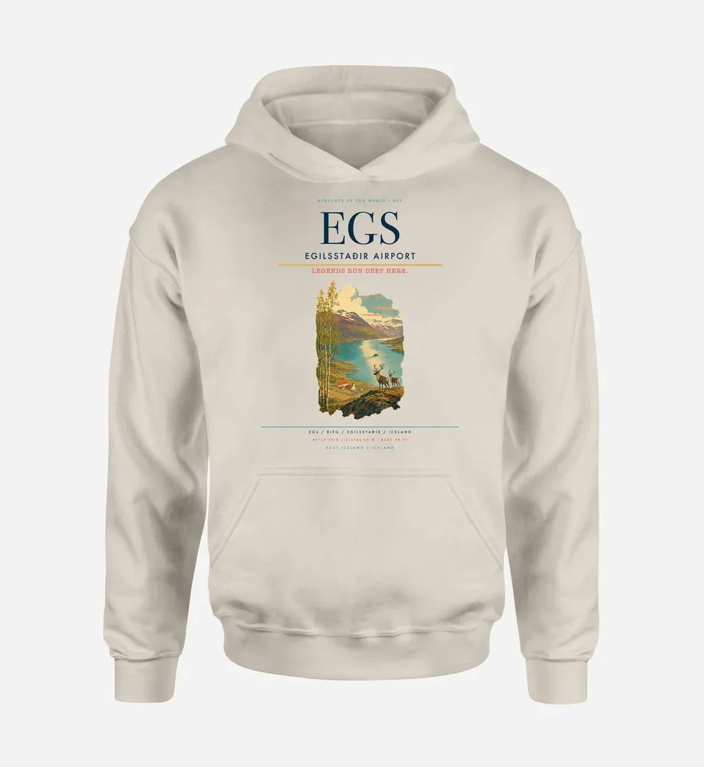 Egilsstaðir Airport (EGS) design on khaki hoodie single-side print