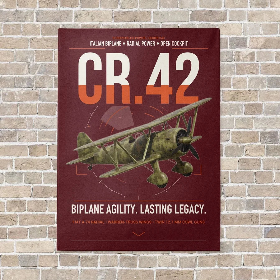 Fiat CR.42 Falco vertical canvas print - no frame - dark red background