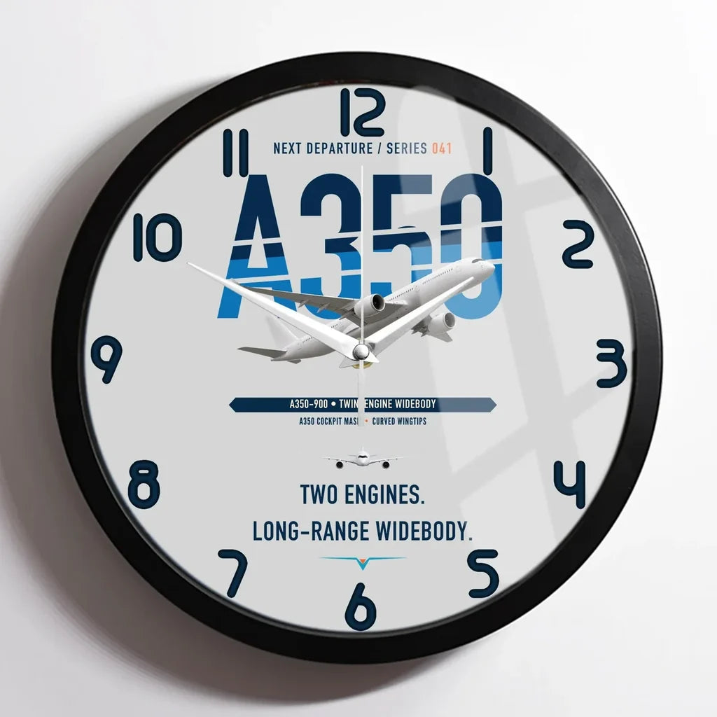 Airbus A350-900 design on light gray framed wall clock