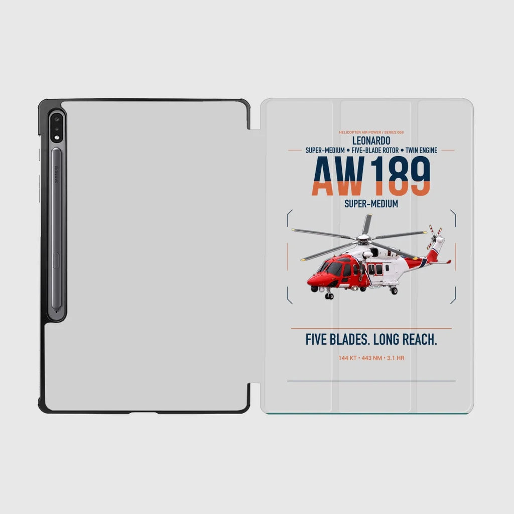 Leonardo AW189 design on light gray samsung tablet tablet case