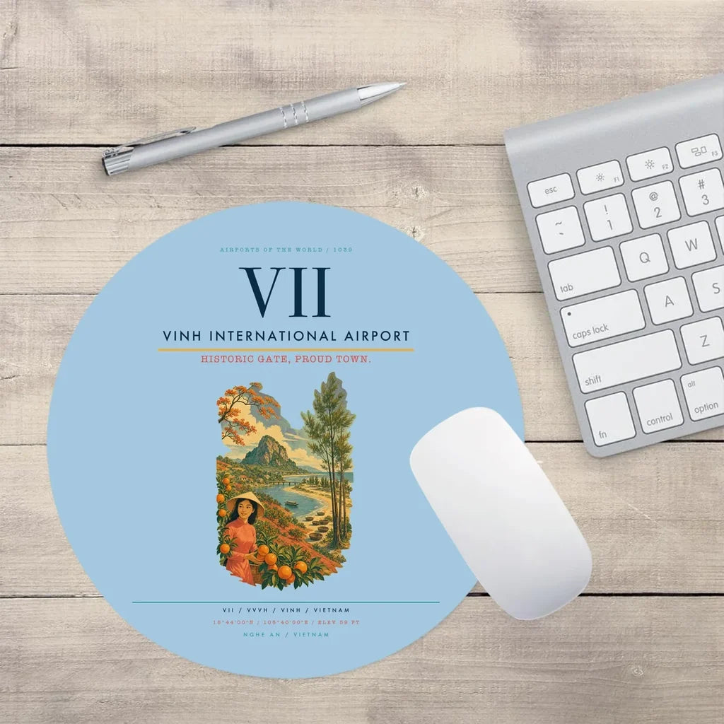 Vinh International Airport (VII) design on light blue round mouse pad