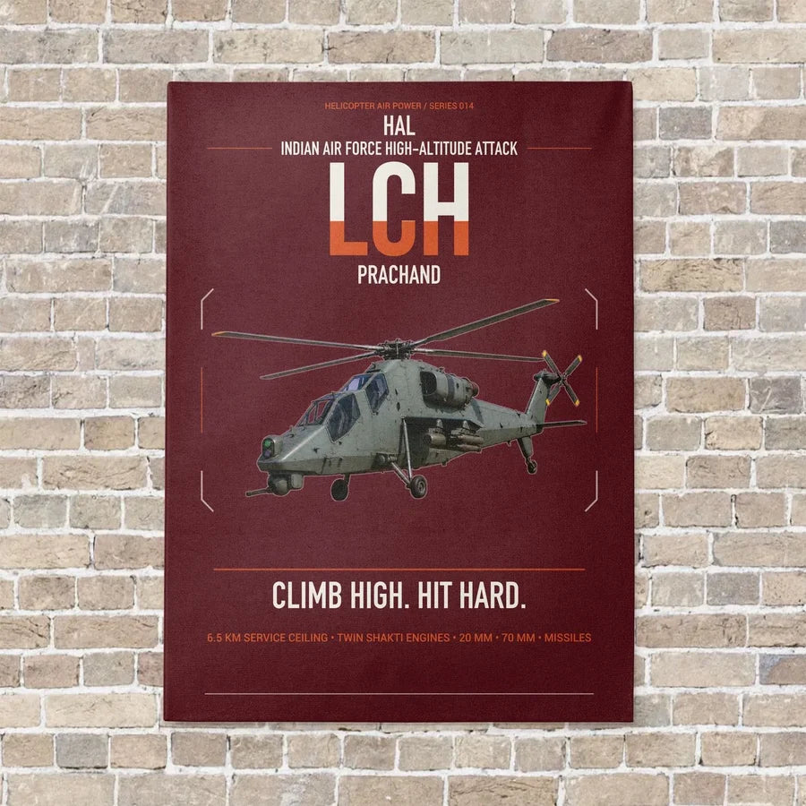 HAL LCH Prachand vertical canvas print - no frame - dark red background
