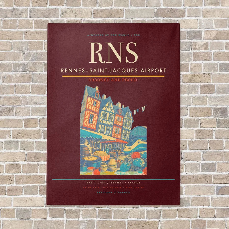 Rennes–Saint-Jacques Airport RNS vertical canvas print - no frame - dark red background