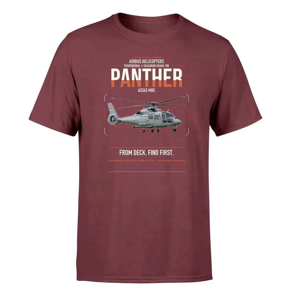 Airbus Helicopters AS565 MBe Panther design on dark red t-shirt, single-side print