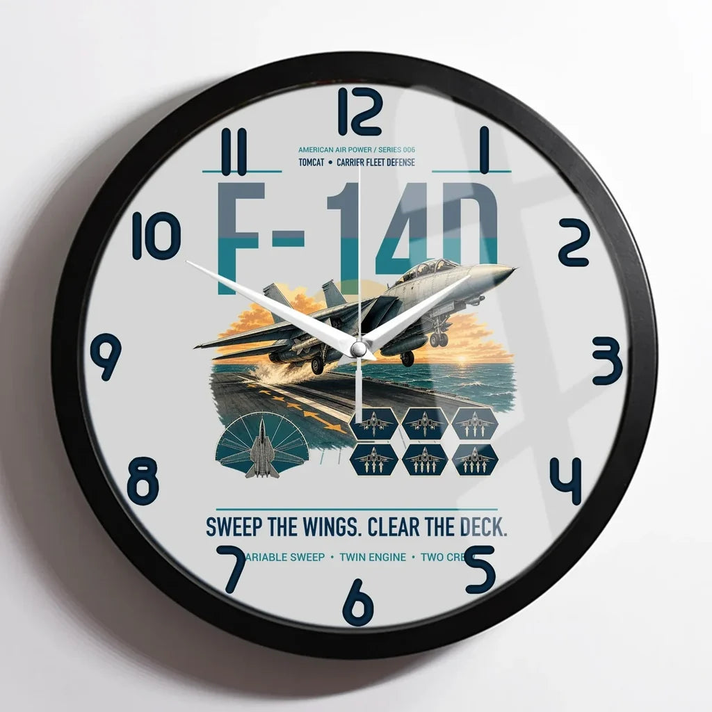 F-14D Tomcat design on light gray framed wall clock