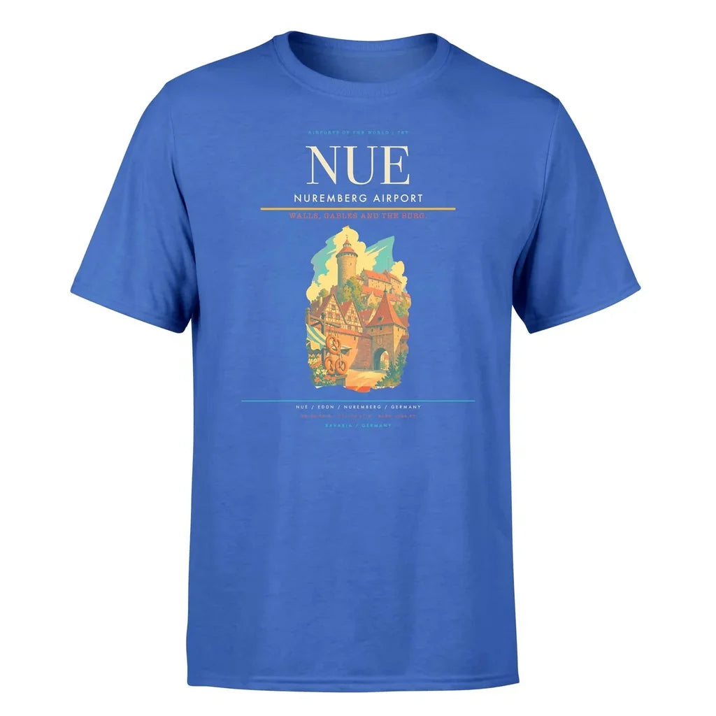 Nuremberg Airport (NUE) T-Shirt single-side front print in Blue | nuremberg-airport-nue-double-side-t-shirt
