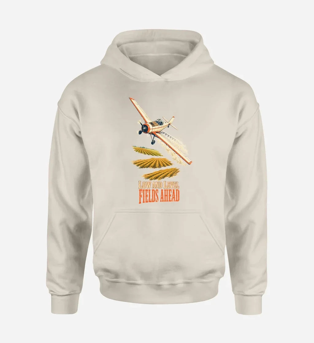 SIGNAL 587 - Low And Level Fields Ahead design on khaki hoodie single side