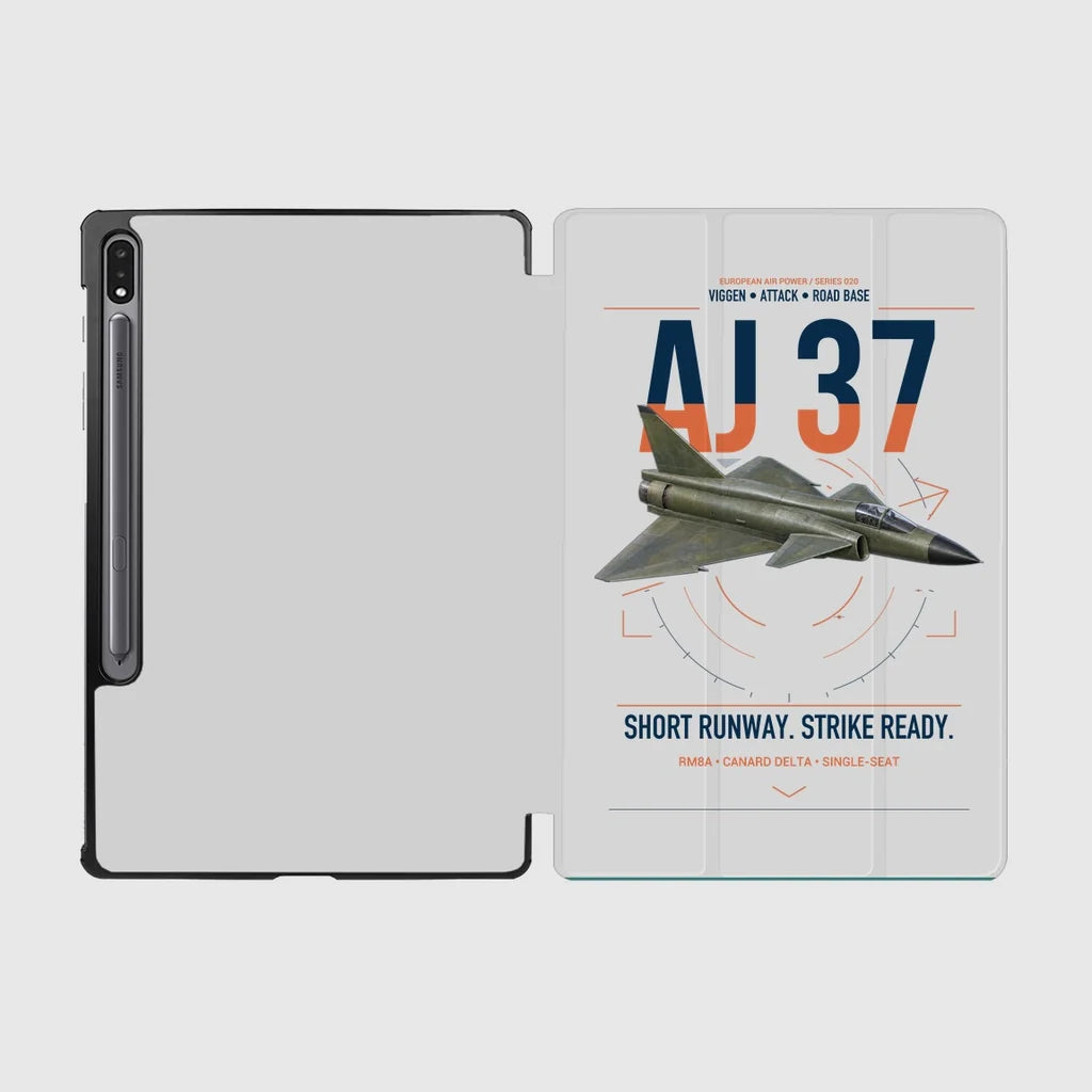 Saab AJ 37 Viggen design on light gray samsung tablet tablet case