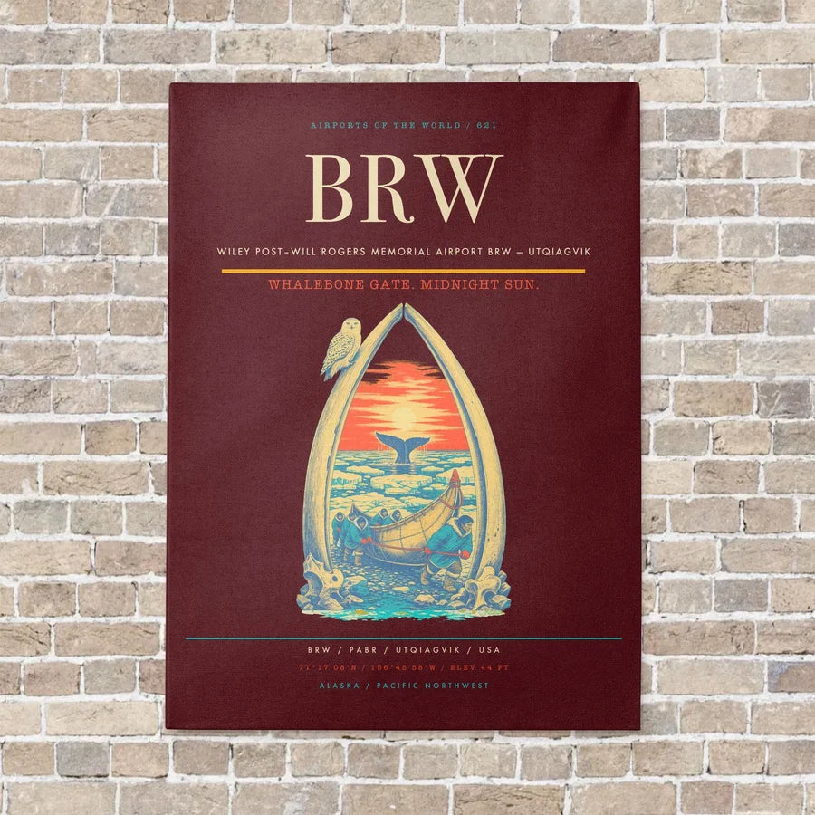 Wiley Post–Will Rogers Memorial Airport BRW — Utqiagvik vertical canvas print - no frame - dark red background