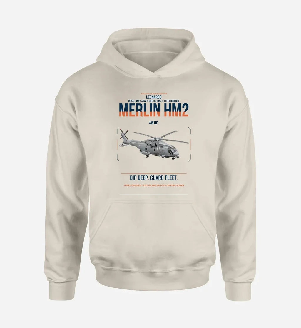 Leonardo AW101 Merlin HM2 design on khaki double-side hoodie, single-side print