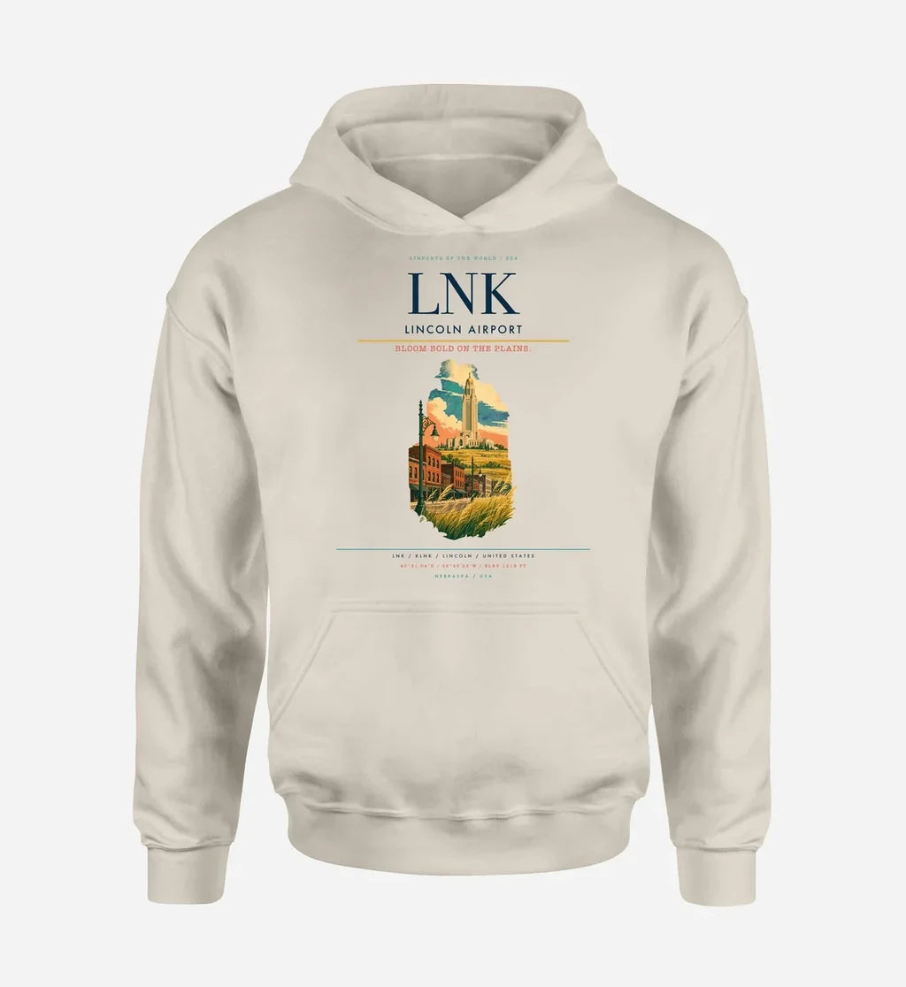 Lincoln Airport (LNK) design on khaki hoodie single-side print