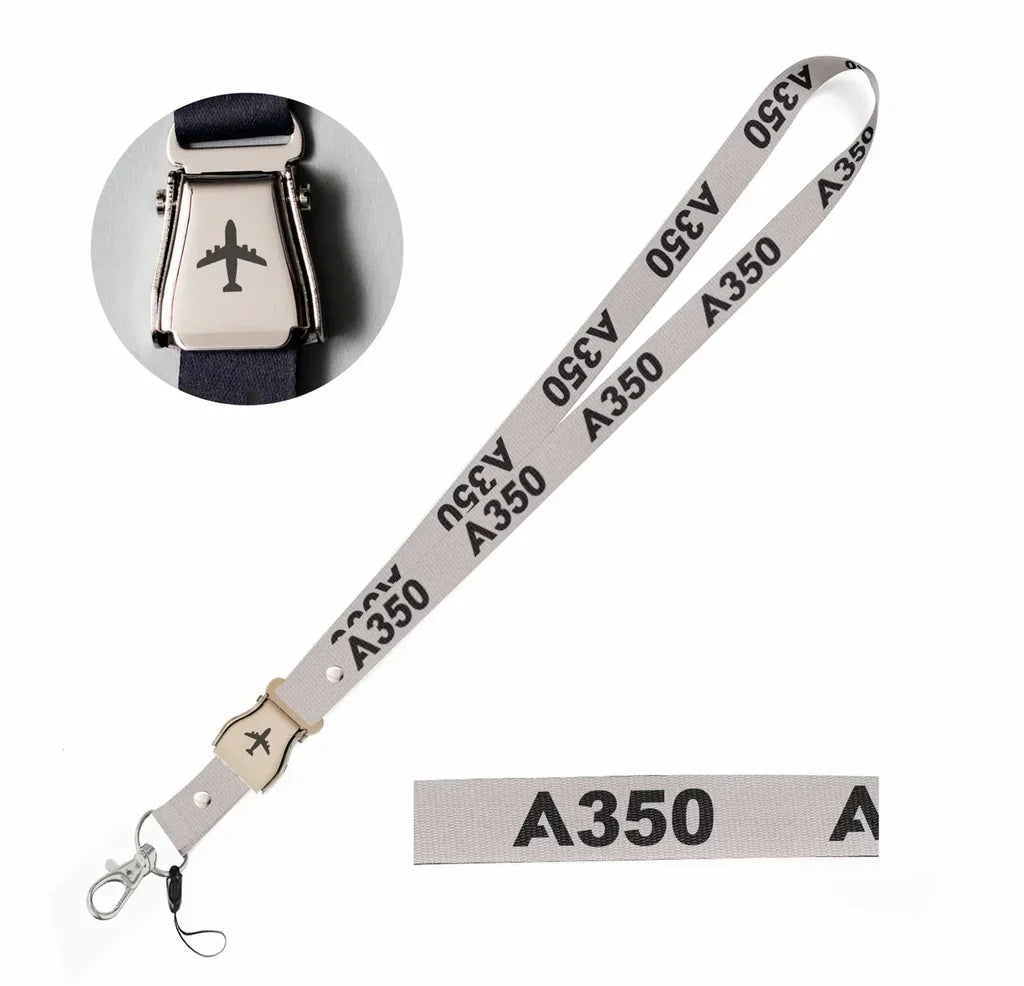 Airbus A350 Flat Text seat belt lanyard - light gray