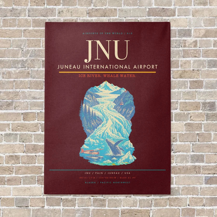 Juneau International Airport JNU vertical canvas print - no frame - dark red background