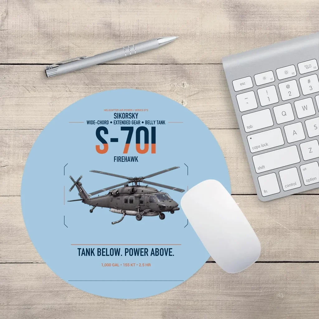 Sikorsky S-70i FIREHAWK design on light blue round mouse pad