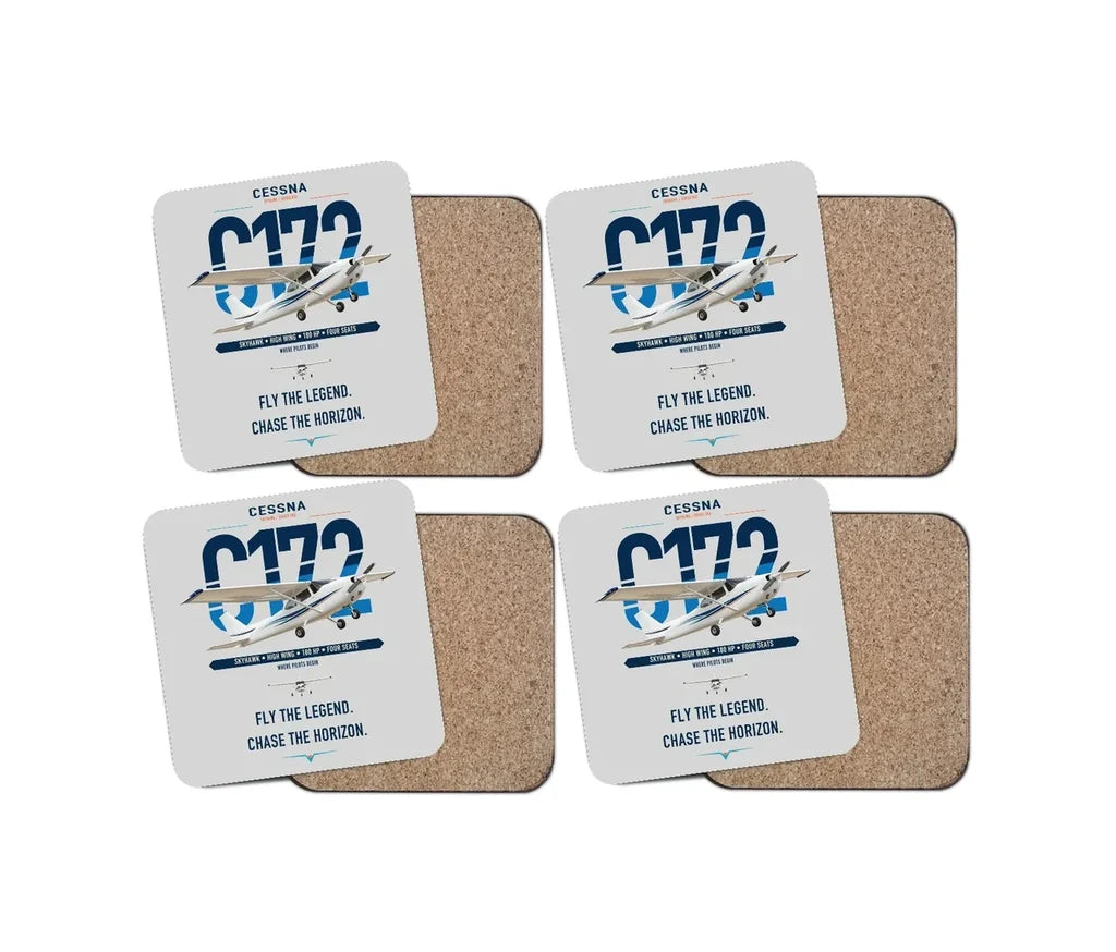 Cessna 172 Skyhawk design on light gray 4 pieces set coaster