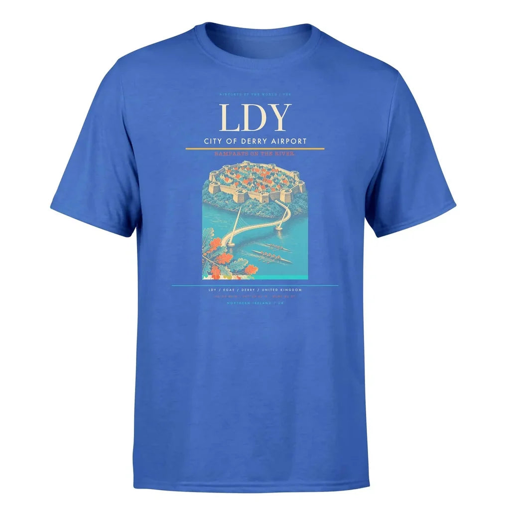 City of Derry Airport (LDY) T-Shirt single-side front print in Blue | city-of-derry-airport-ldy-double-side-t-shirt