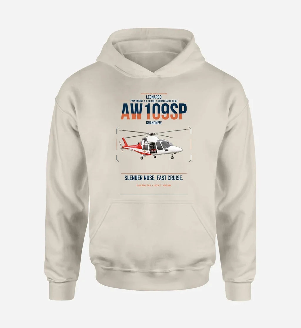 Leonardo AW109SP GrandNew design on khaki double-side hoodie, single-side print