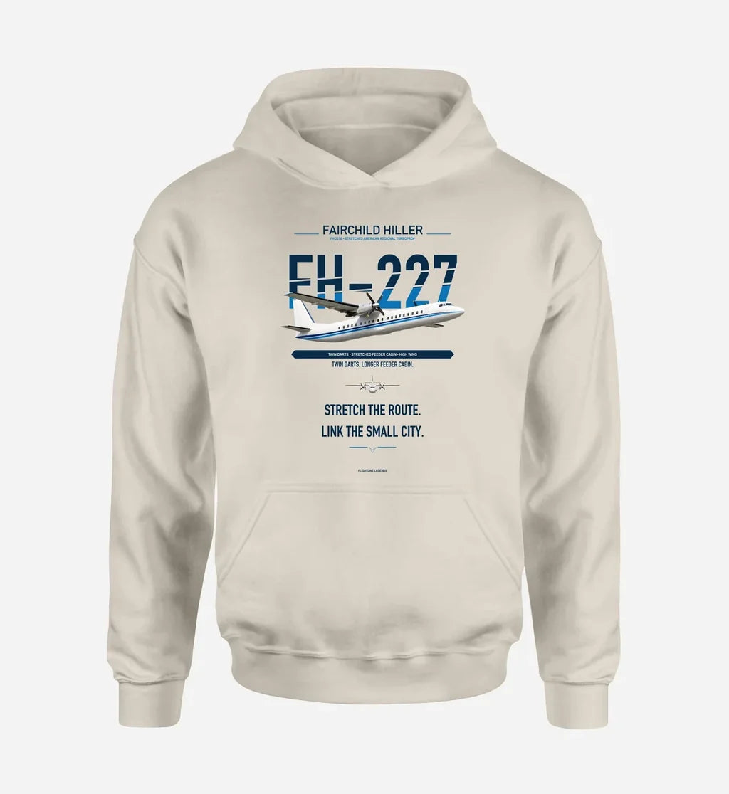 Fairchild Hiller FH-227B design on khaki hoodie single side
