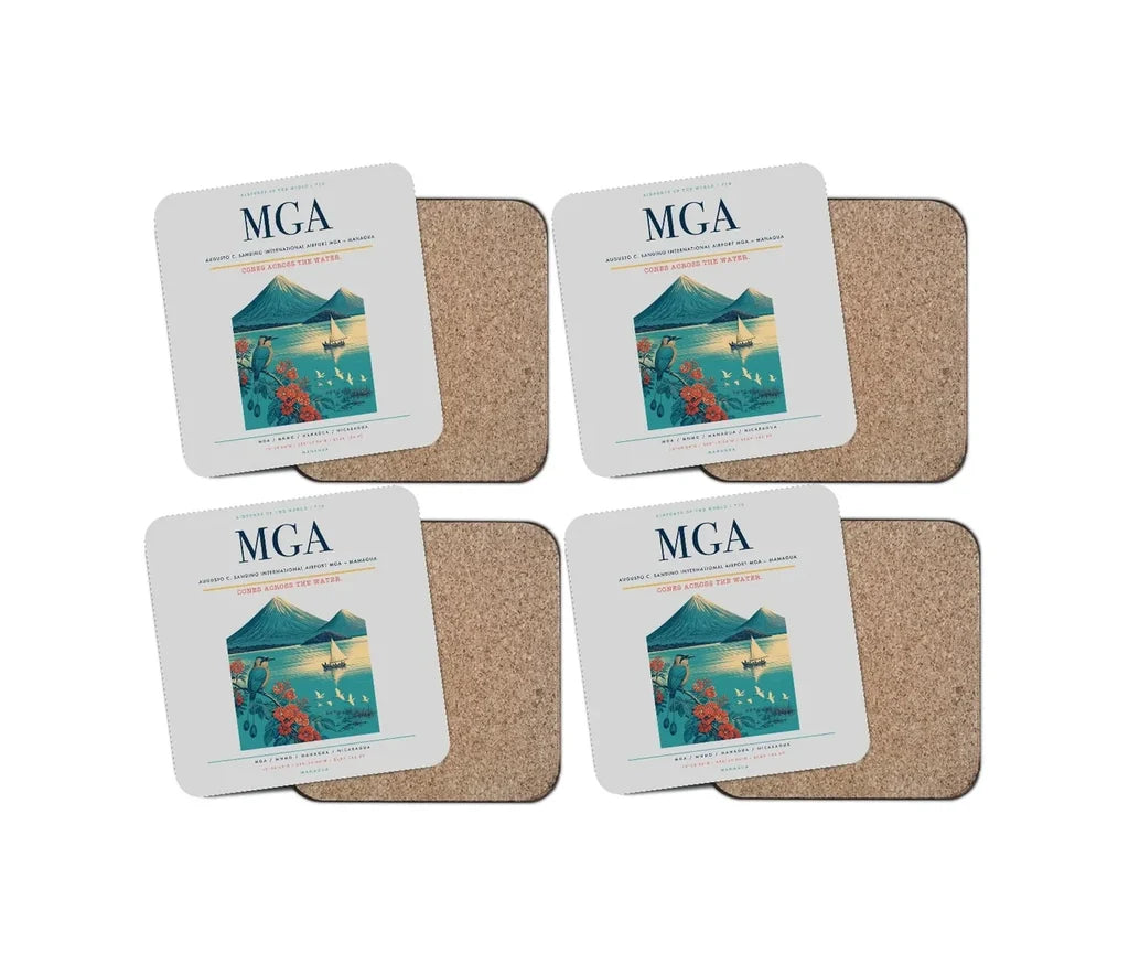 Augusto C. Sandino International Airport (MGA) design on light gray 4 pieces set coaster