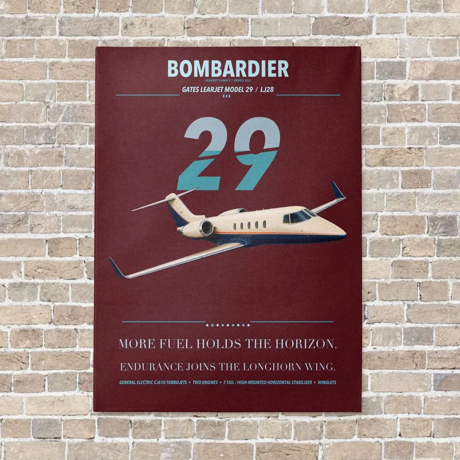 Bombardier Learjet 29 vertical canvas print - no frame - dark red background