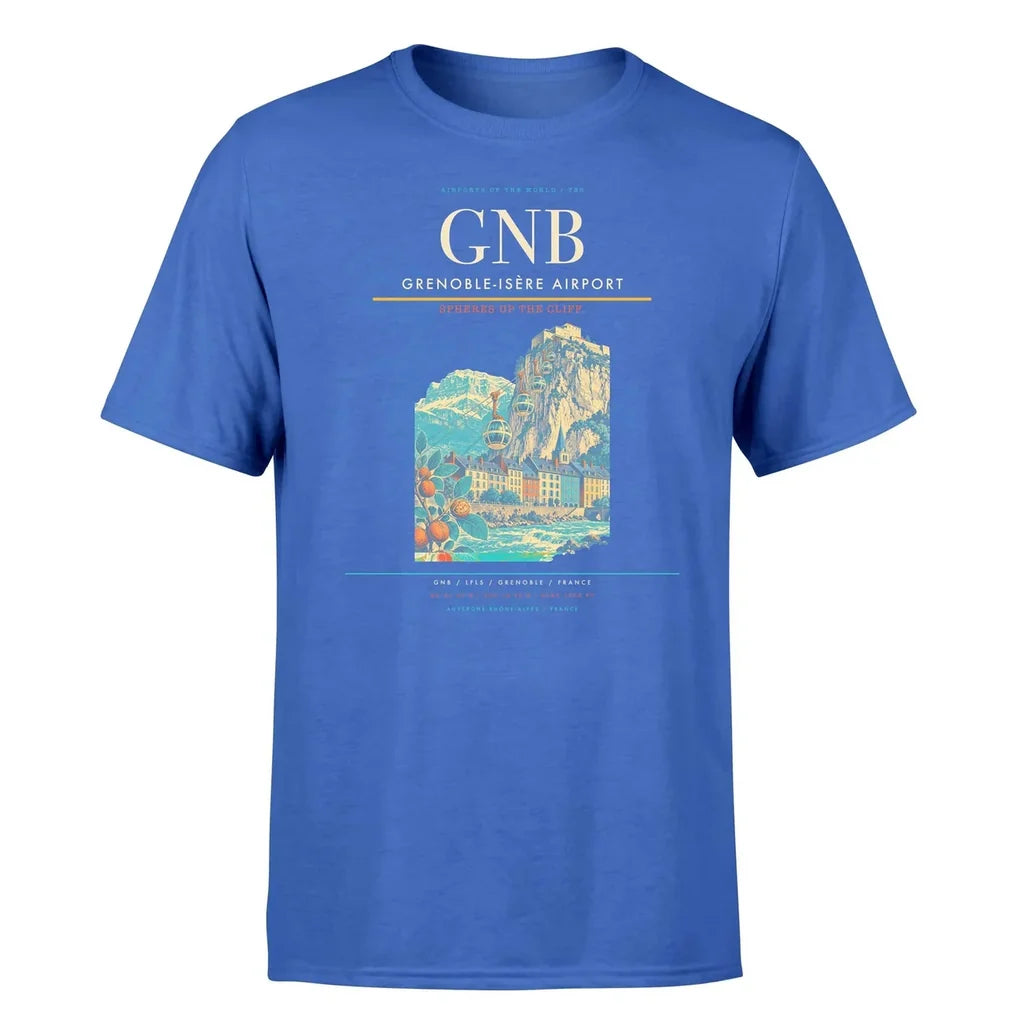 Grenoble-Isère Airport (GNB) T-Shirt single-side front print in Blue | grenoble-isère-airport-gnb-double-side-t-shirt