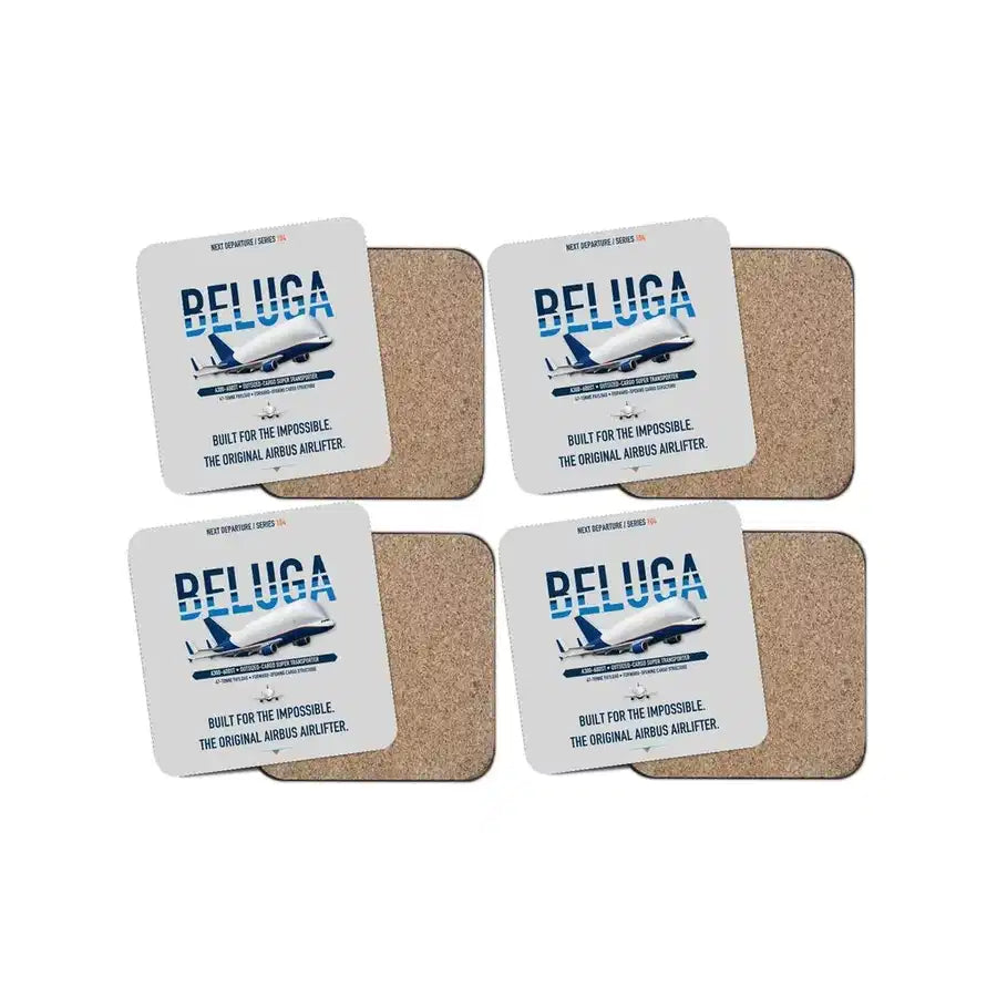 Airbus A300-600ST BelugaST design on light gray 4 pieces set coaster