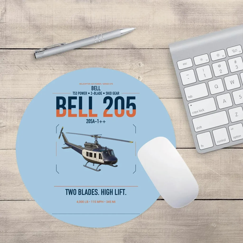 Bell 205A-1++ design on light blue round mouse pad