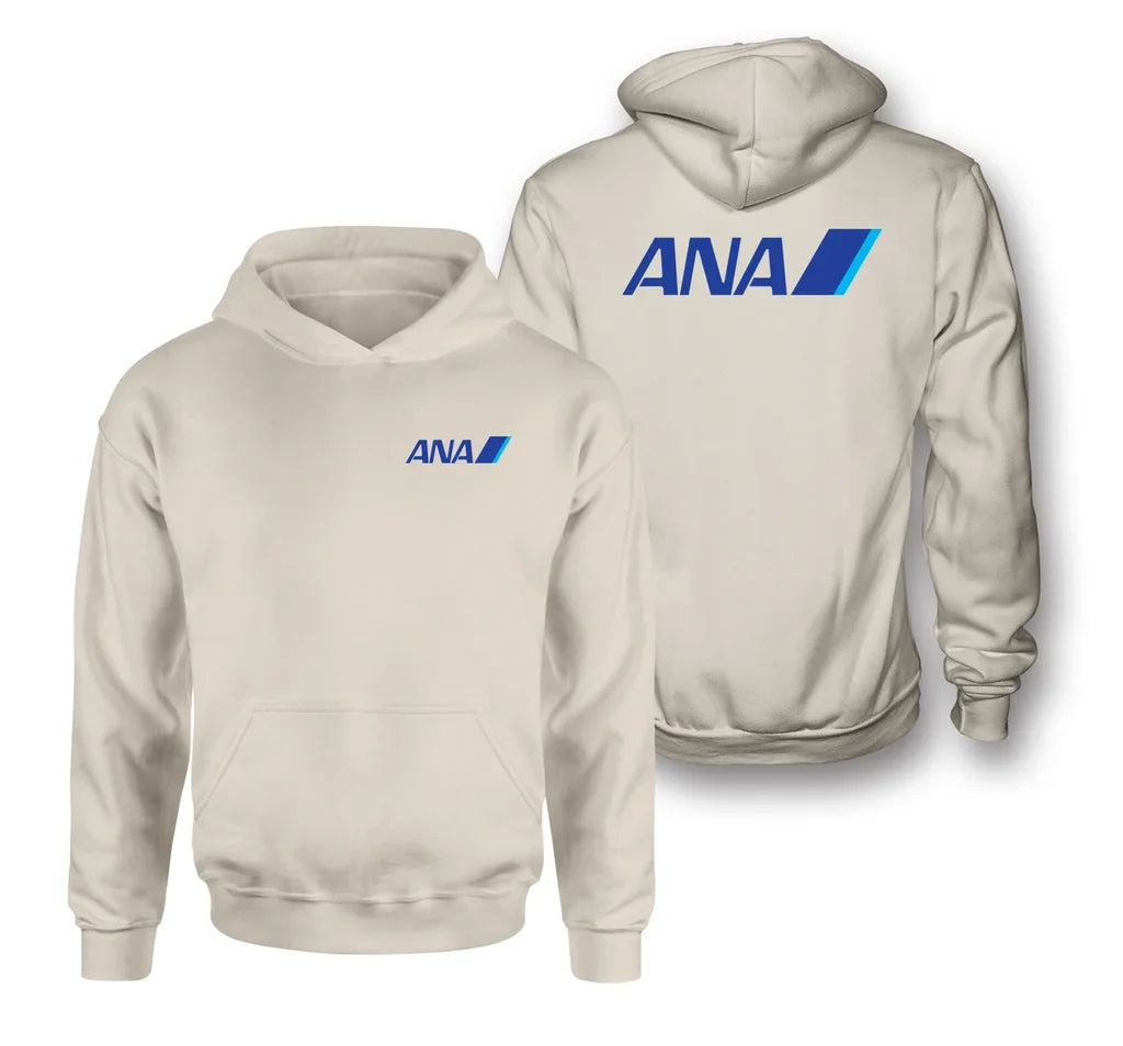 All Nippon Airways logo on khaki double side hoodie