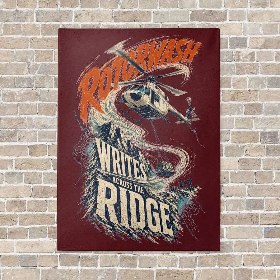 Rotorwash Writes Across The Ridge vertical canvas print - no frame - dark red background